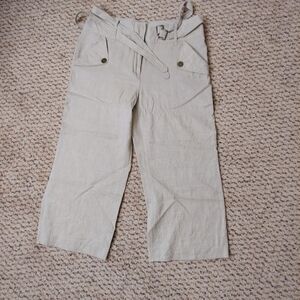 Willi Smith Womens Pants Linen Blend Crop Wide Leg Metallic Beige Khaki Size 10